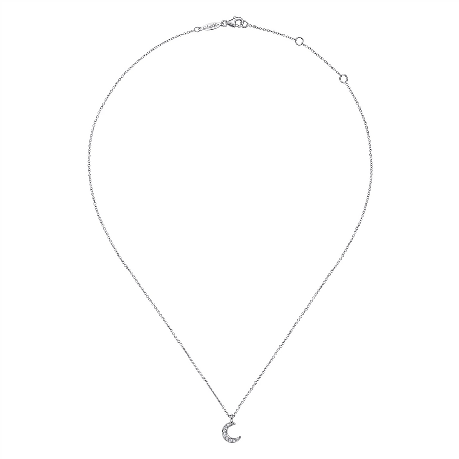 Gabriel & Co. Fashion 14K White Gold Diamond Pave Crescent Pendant Necklace