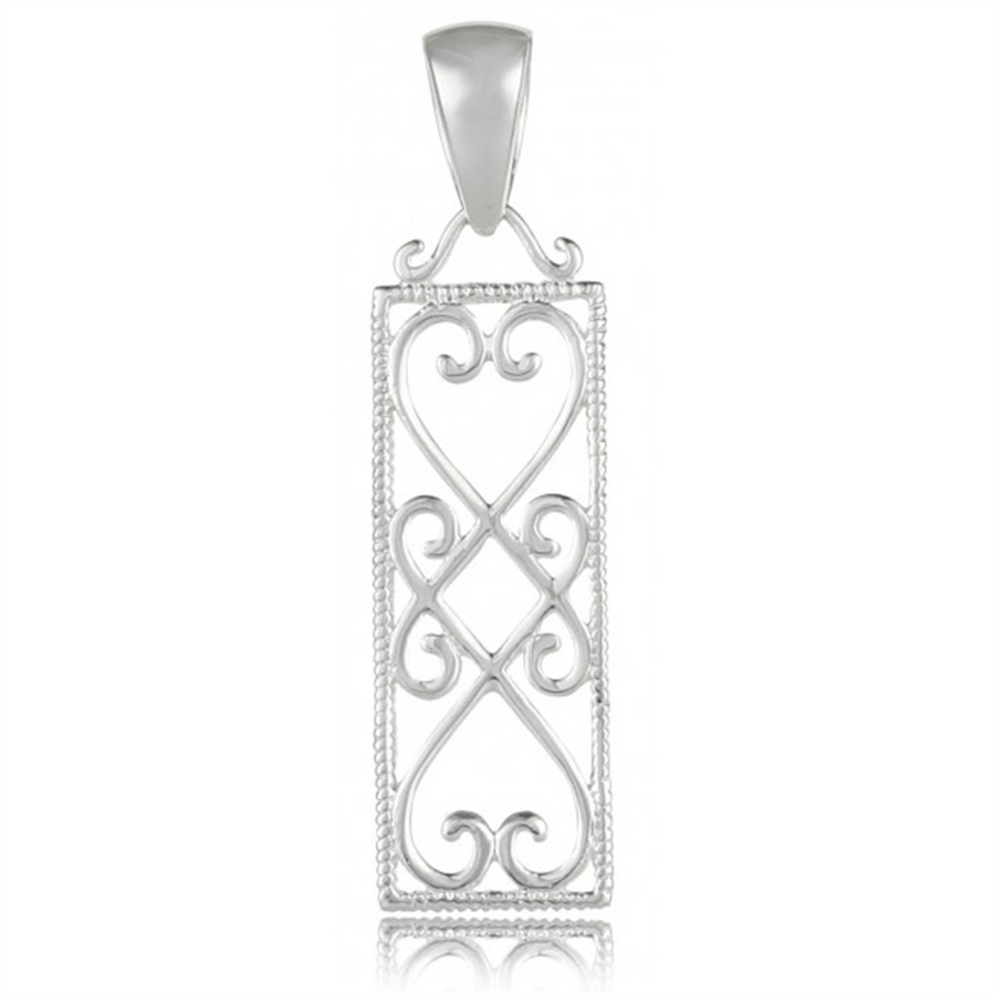 Southern Gates Sterling Silver Filigree Double Heart Rectangle Pendant