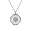 Gabriel & Co. Silver 25 inch 925 Sterling Silver Octagonal Locket Necklace with White Sapphire