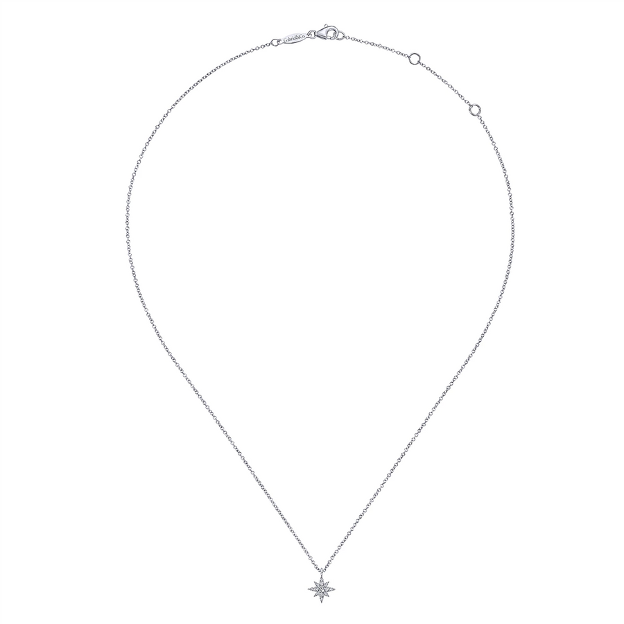 Gabriel & Co. Fashion 14K White Gold Diamond Pave Starburst Pendant Necklace