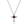 Gabriel & Co. Fashion Sterling Silver Round Garnet Cross Necklace