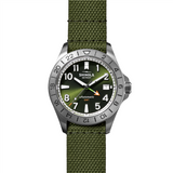 The Monster GMT Automatic Watch with Dark Olive Green Face and Stainless Steel Bracelet