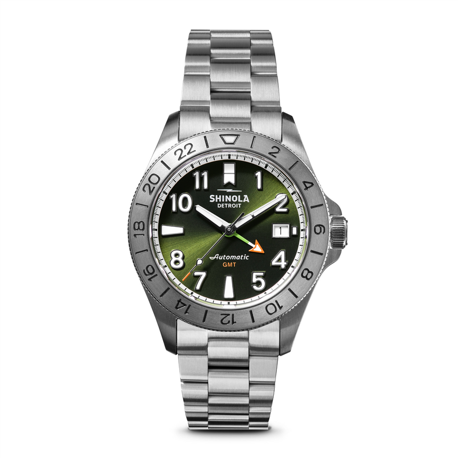 The Monster GMT Automatic Watch with Dark Olive Green Face and Stainless Steel Bracelet