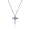 Gabriel & Co. Fashion Sterling Silver Round Swiss Blue Topaz Cross Necklace
