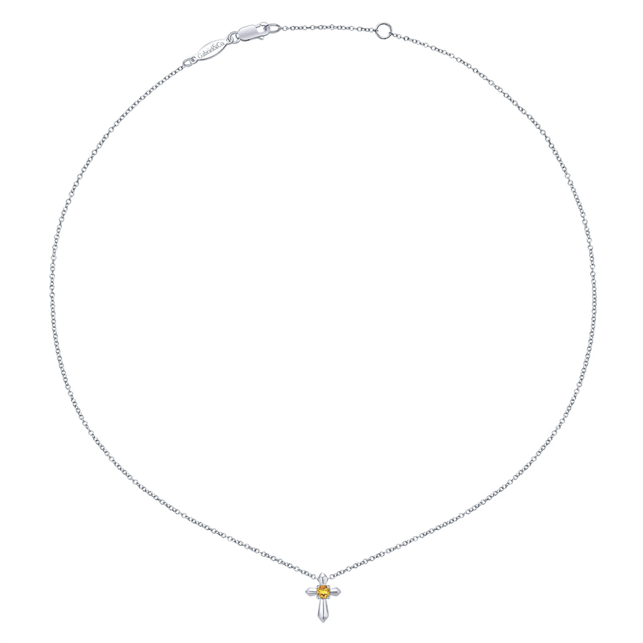 Gabriel & Co. Fashion Sterling Silver Round Citrine Cross Necklace