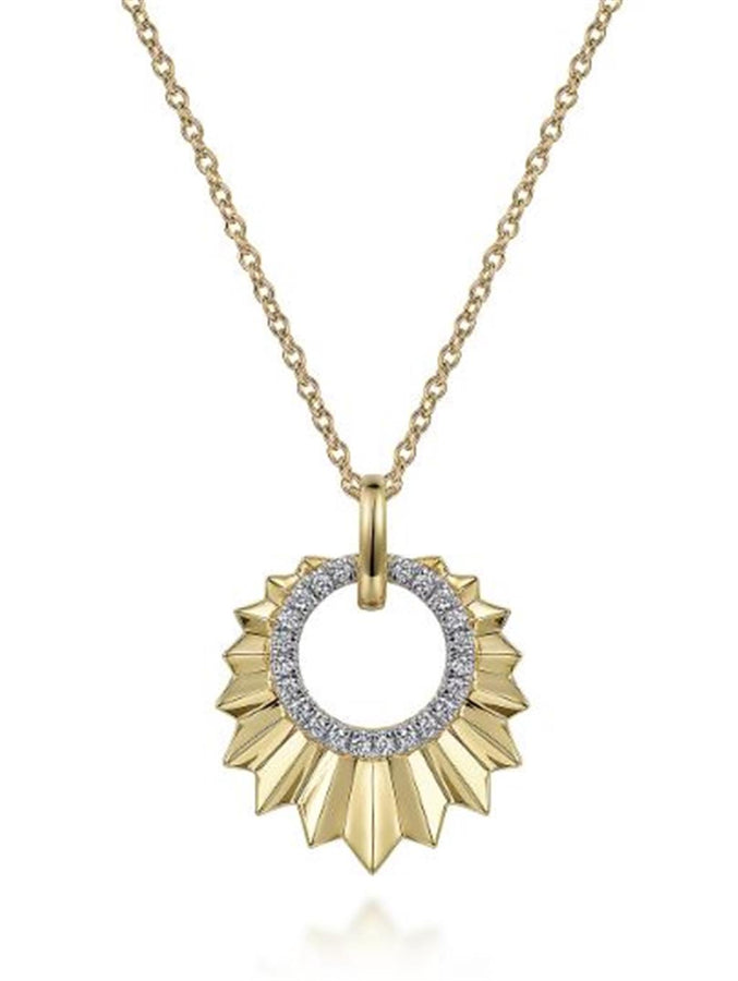 Gabriel & Co. Fashion Diamond Cut - 14K Yellow Gold 17 5 inch Diamond Necklace With Diamond Cut Texture In Leaf Shape