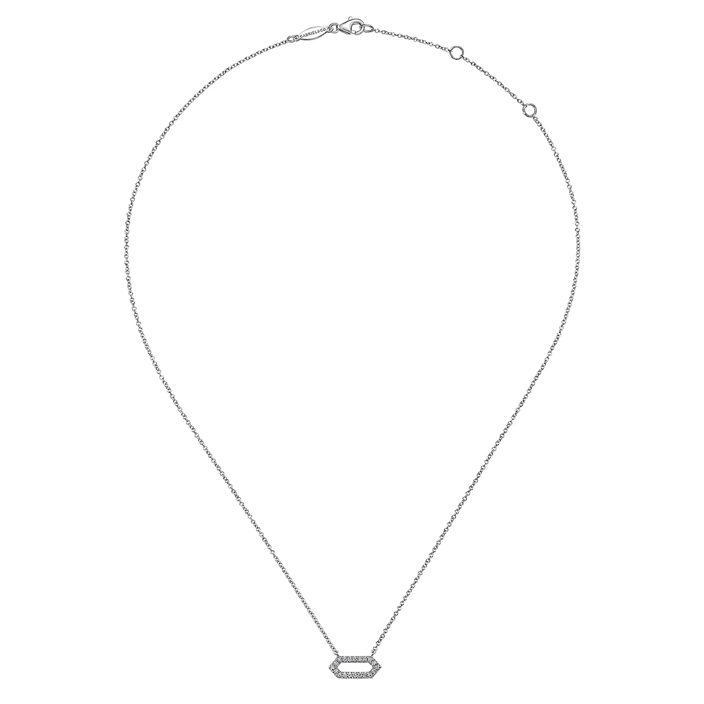 Gabriel & Co. Fashion 14K White Gold Elongated Hexagonal Diamond Pendant Necklace