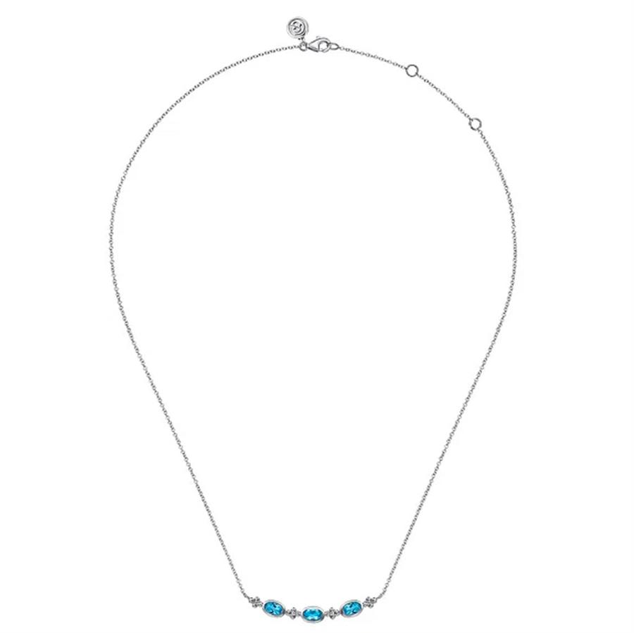 Gabriel & Co. Silver 17 5 inch 925 Sterling Silver Swiss Blue Topaz  Bujukan Bar Necklace