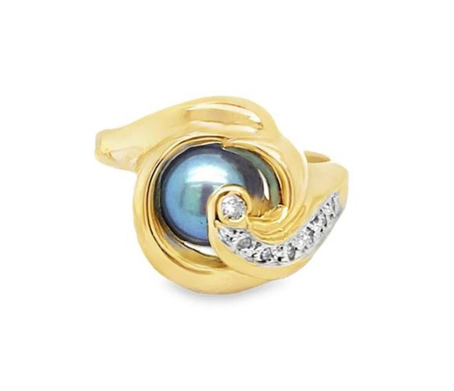 Two-Tone 14 Karat Swirl Accented Fashion Ring Estate Jewelry Size 6.75