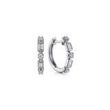 Lady's White 14 Karat Alternating Bezel And Prong Set Huggie Hoop Earr