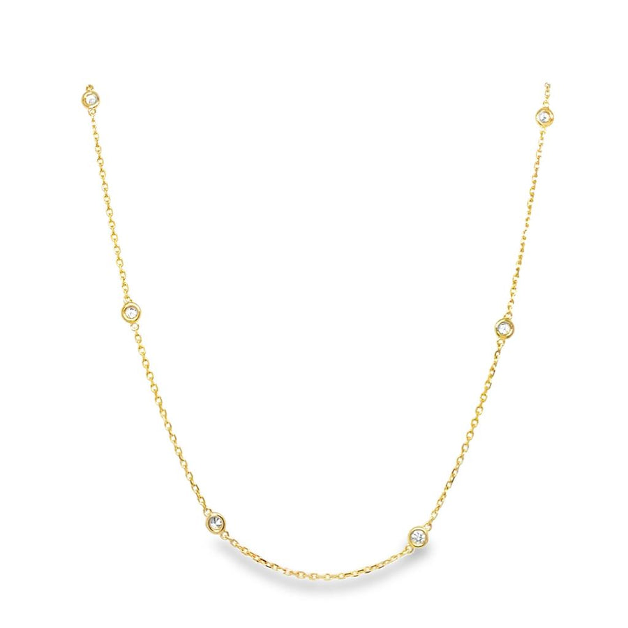 Lady's Yellow 14 Karat Diamond Cut Bezel Station Necklace w/Lobster Cl