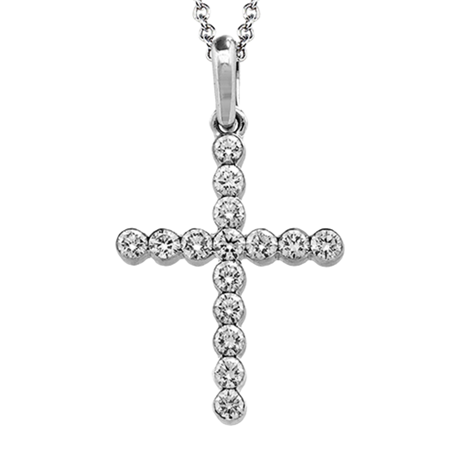 Lady's White 18 Karat Cross Necklace