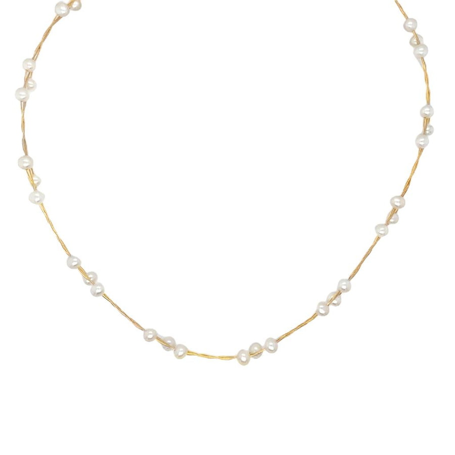 Yellow 14 Karat Multi-Pearl Wire Necklace w/ Lobster Claw Clasp Estate