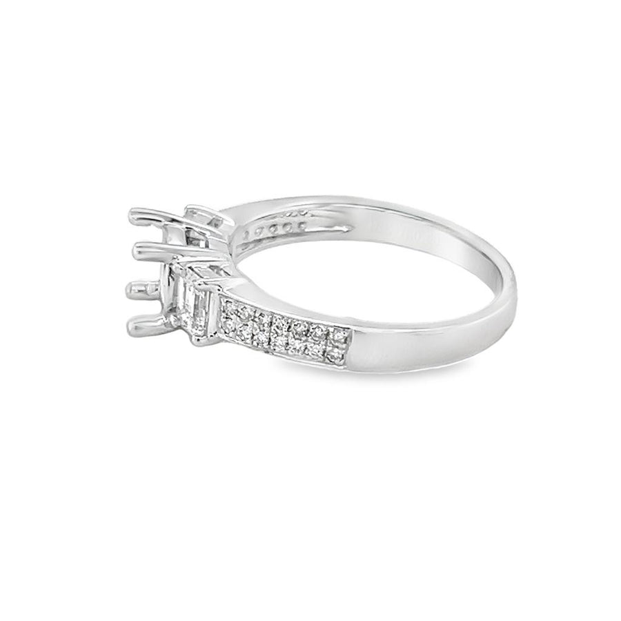 Nelson Lady's White 18 Karat 3 Stone Diamond Pave Ring Mounting