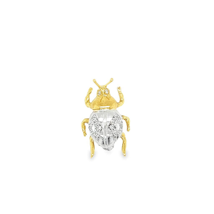 Two-Tone 18 Karat Beetle Brooch Estate Jewelry 10=0.15tw Round Diamonds Gram Weight: 3.5