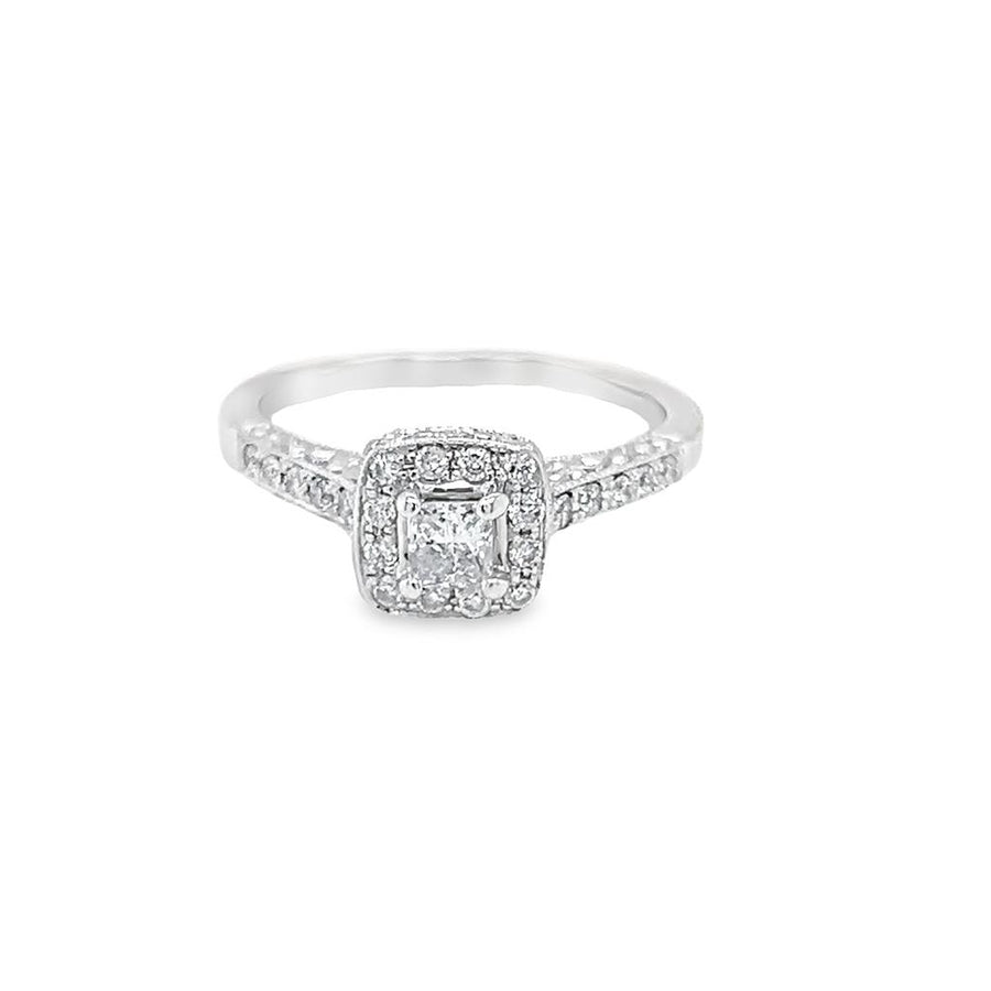 White 14 Karat Cushion Cluster Engagment Ring