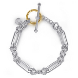 Two-Tone Sterling Silver/14 Karat Beaded Sapphire Link Bracelet Bracel