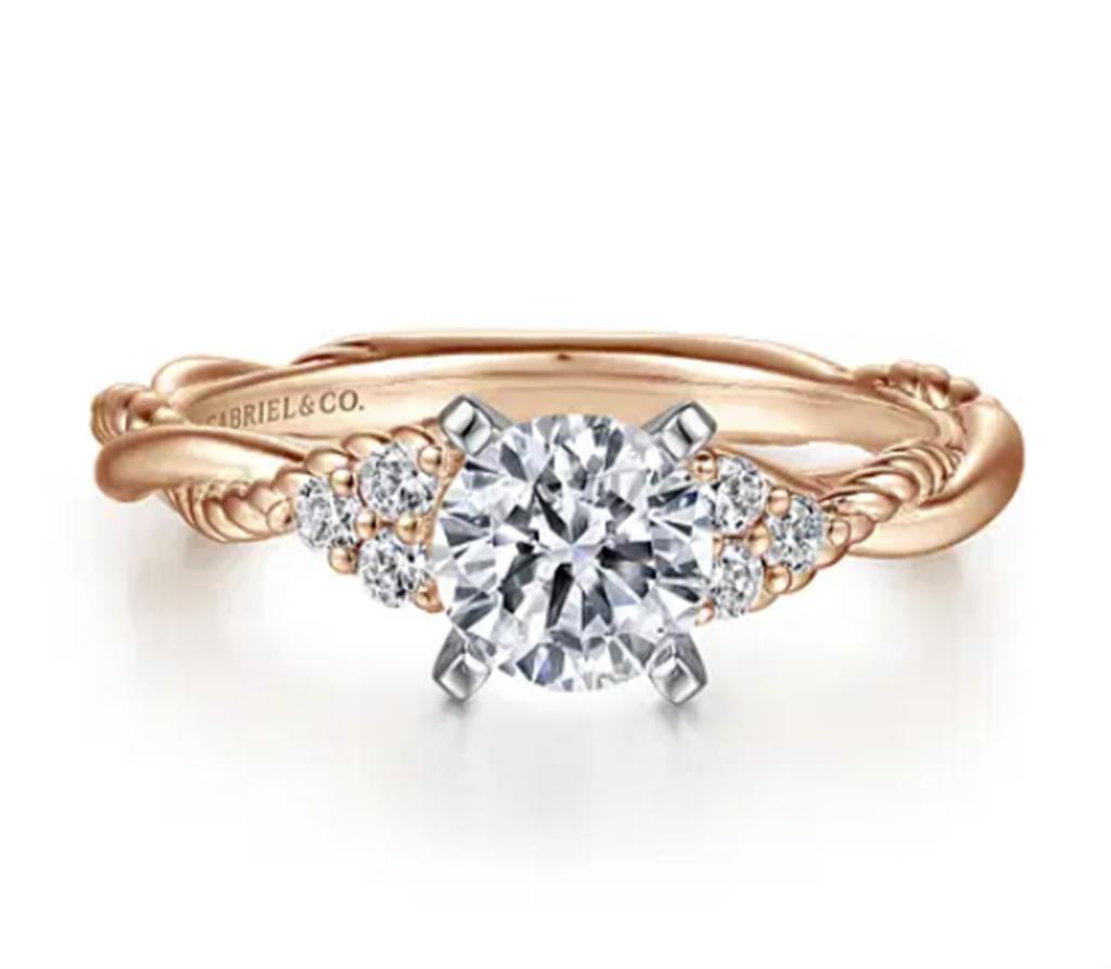 Gabriel & Co Two-Tone Twisted Rope Diamond Cluster Engagement Ring Mounting