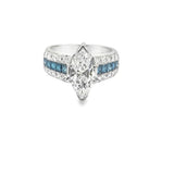 Marquise Diamond Wedding Band with Blue and White Princess Diamond Accents