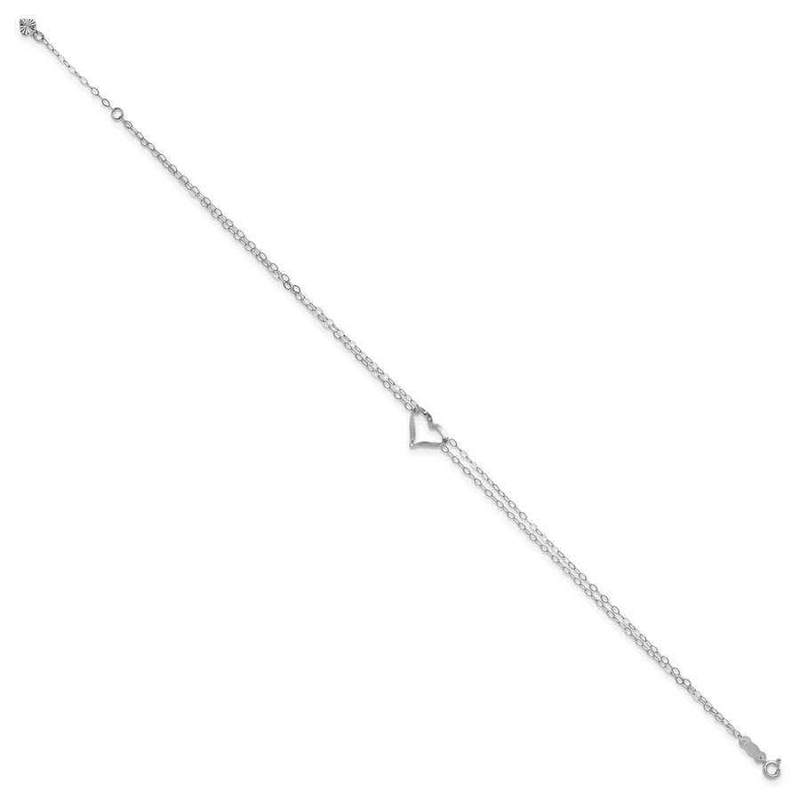 14k White Gold Double Strand Heart 9in Plus 1in ext. Anklet