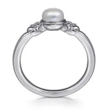 Sterling Silver Diamond Bujukan Pearl Ring Size 6.5 one = 0.21ct Round