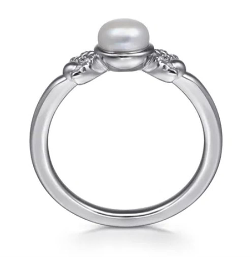 Sterling Silver Diamond Bujukan Pearl Ring Size 6.5 one = 0.21ct Round