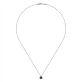 Gabriel & Co. Fashion 14K White Gold Garnet and Diamond Halo Pendant Necklace