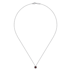 Gabriel & Co. Fashion 14K White Gold Garnet and Diamond Halo Pendant Necklace