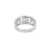 Emerald Cut Center and Round Diamond Wide Band Ring