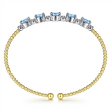 Gabriel & Co. Fashion 14K White-Yellow Gold Bujukan Bead Cuff Bracelet with Blue Topaz and Diamond Stations