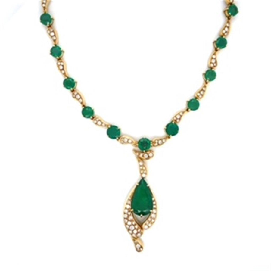 Estate Ladies Emerald and Diamond Necklace consisting of one (1) pear-