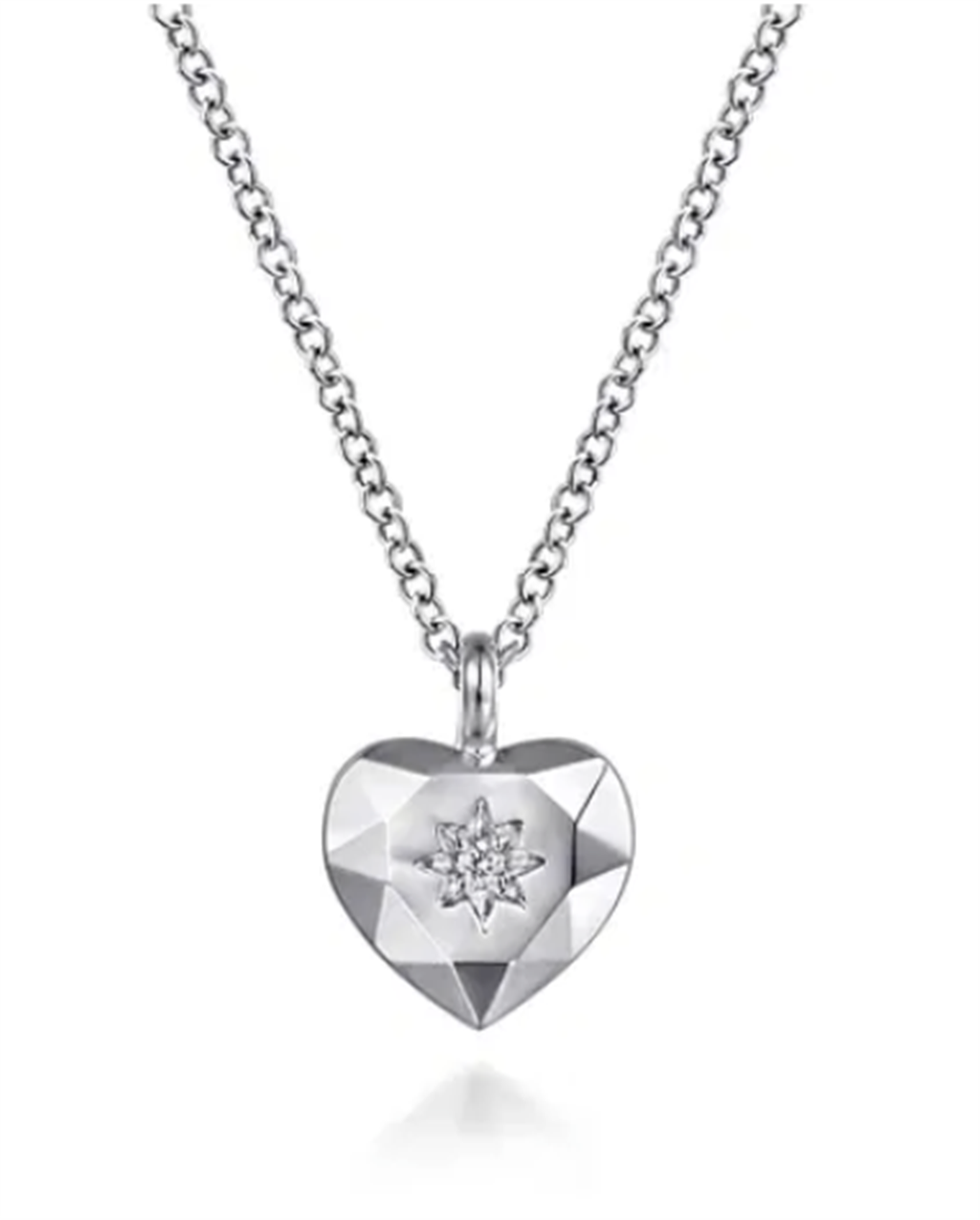 Lady's Sterling Silver Diamond Cut Heart Pendant Silver Necklaces Leng