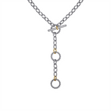 Lady's Two-Tone Sterling Silver/14 Karat Beaded Cable Link Drop Neckla