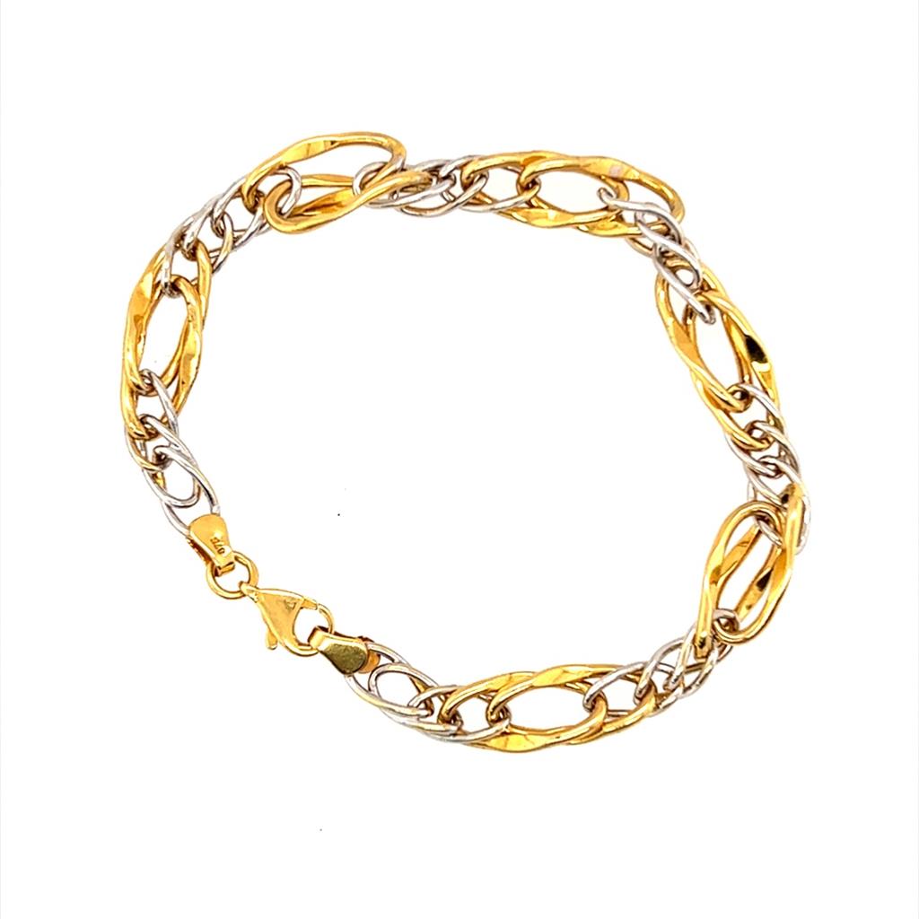 Two tone 21K Adapted Figaro Style Hollow Bracelet Estate Jewelry Length 7.75 Gram Weight: 7.4