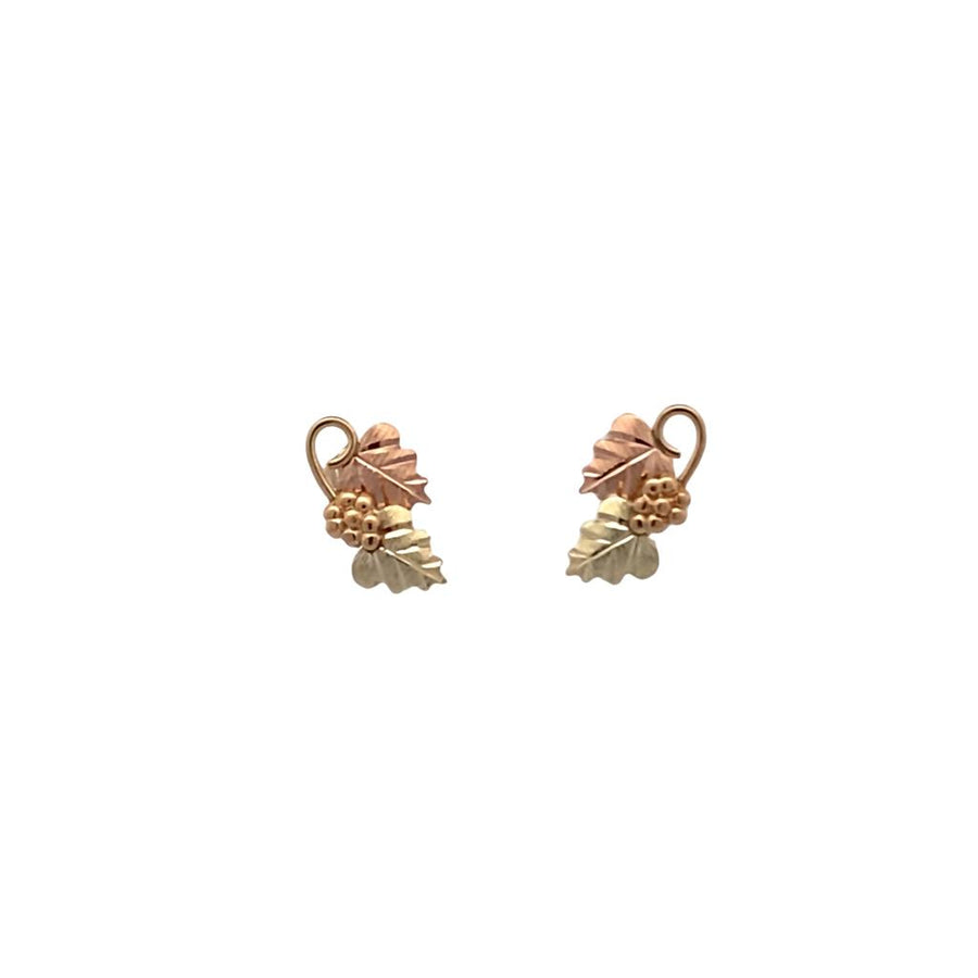 Tri-Color 10 Karat Diamond Cut 11.25X9.23mm Black Hills Leaf Studs w/