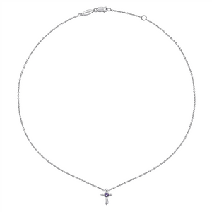 Gabriel & Co. Fashion Sterling Silver Round Amethyst Cross Necklace