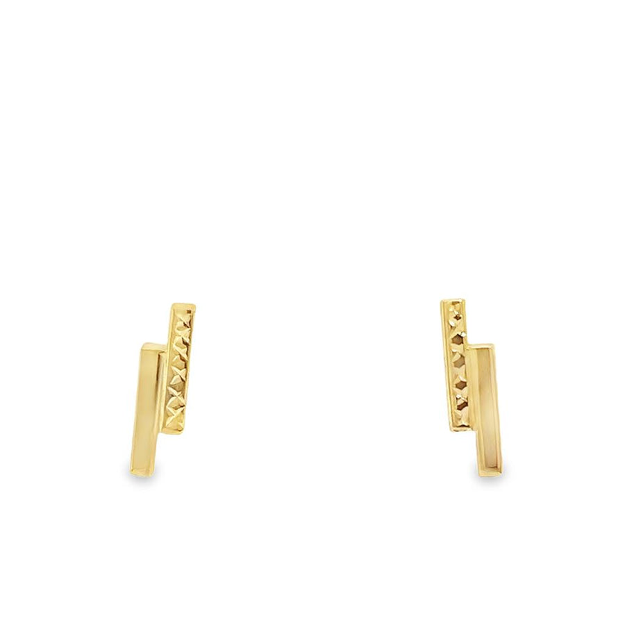 Lady's Yellow 14 Karat Polished/Diamond Cut Double Bar Stud Earrings D