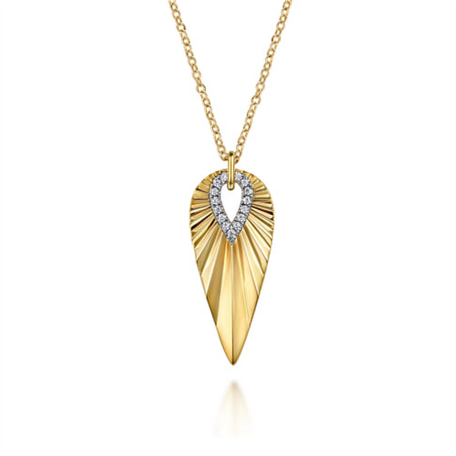 Lady's Two-Tone 14 Karat Diamond Cut Teardrop Necklace Length 17.5 Wit