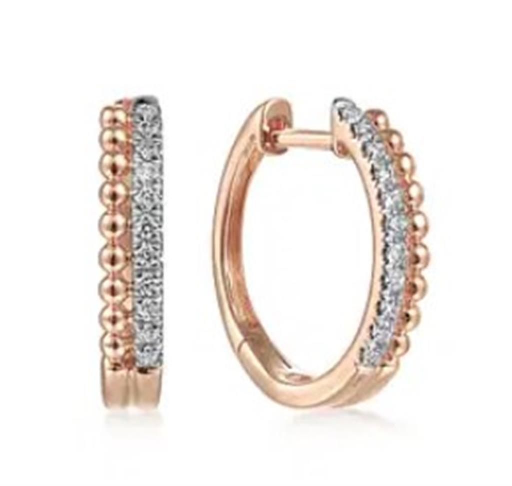 Gabriel & Co Lady's Bujukan Beaded Diamond Huggie Hoop Earrings