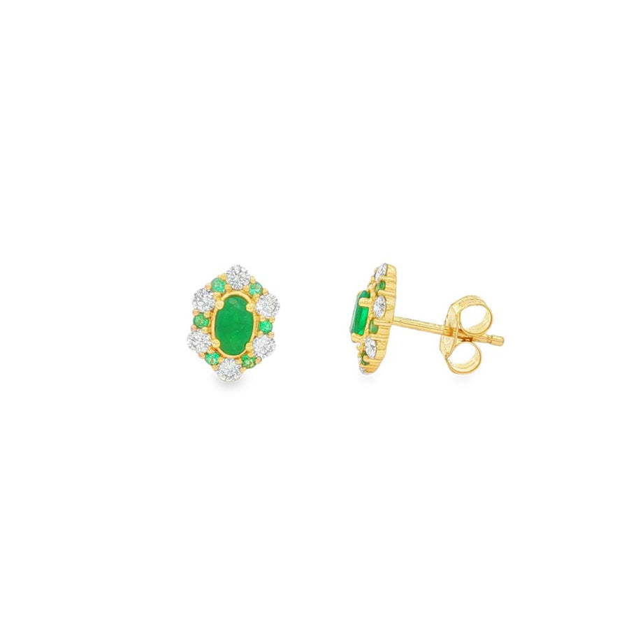 Lady's Yellow 14 Karat Hexagonal Cluster Stud Earrings With 14 = 1.10T
