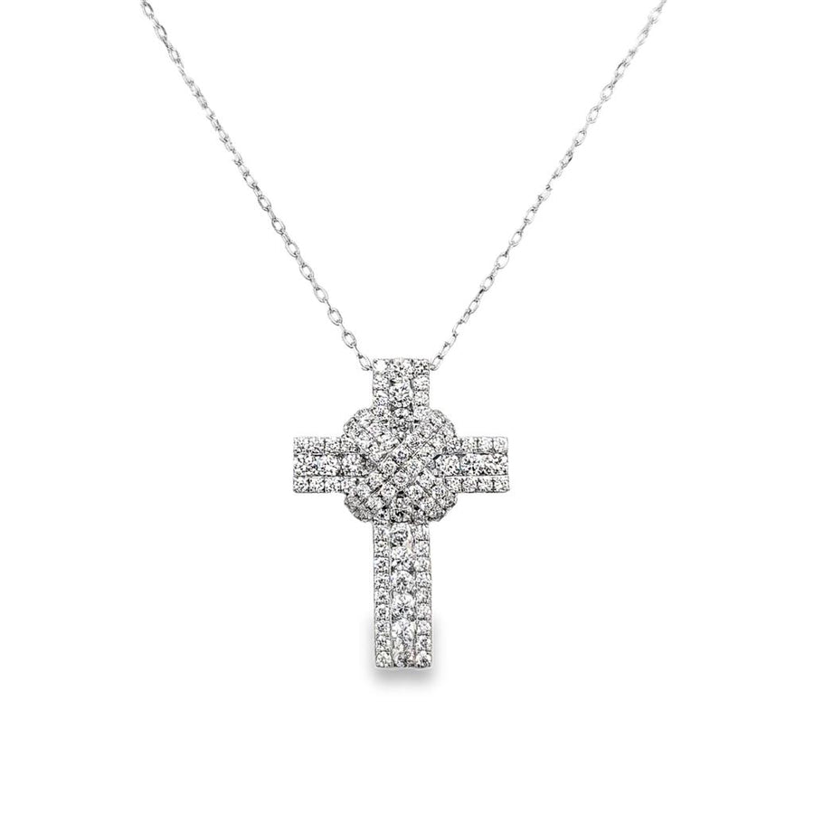 Cross Over Design Diamond Cross Necklace