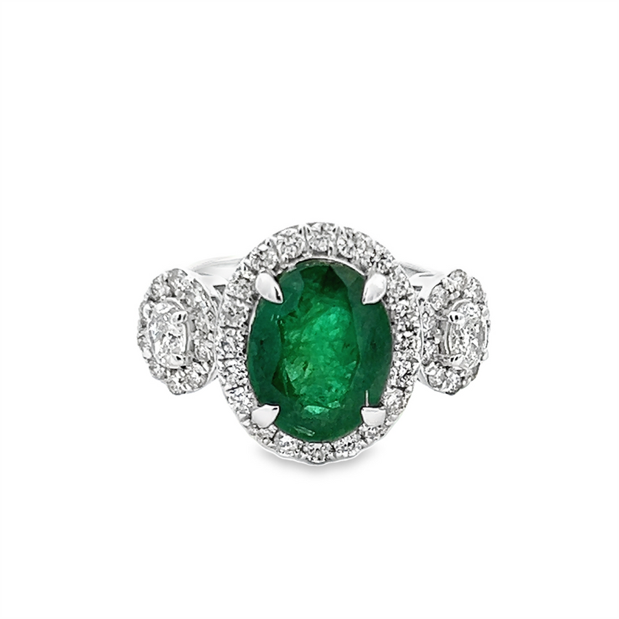 Estate Oval Emerald & Oval Diamond Halo Ring