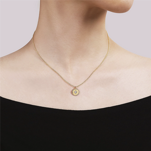 Gabriel & Co. Fashion 14K Yellow Gold Bujukan Medallion Necklace with Starburst Diamond Center
