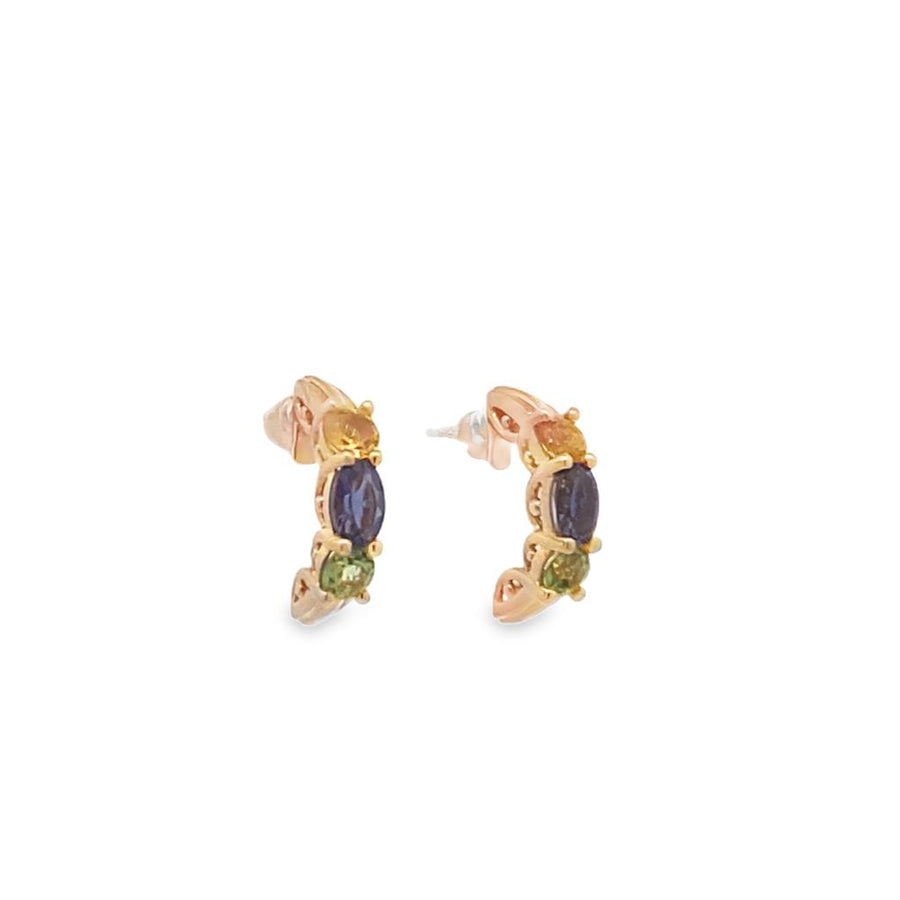 Estate Multi-Colour Gemstone "J" Hoop Earrings