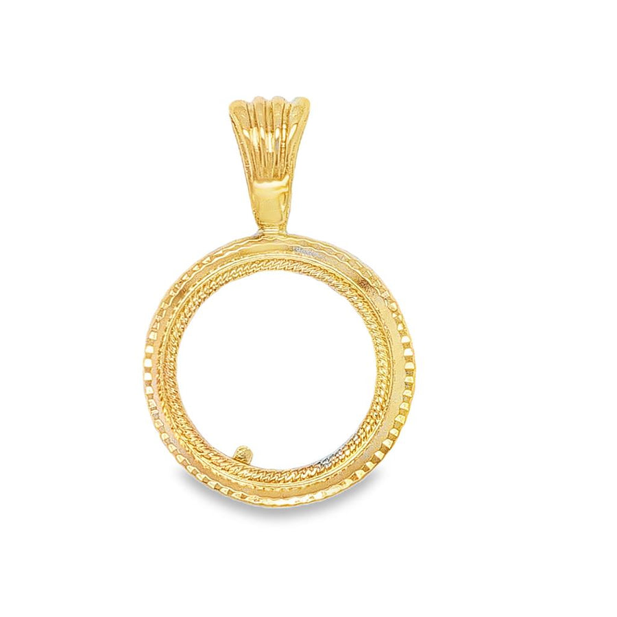 Yellow 14 Karat 22mm Coin Edge/Rope Coin Frame Pendant With A 6.2mm Ba