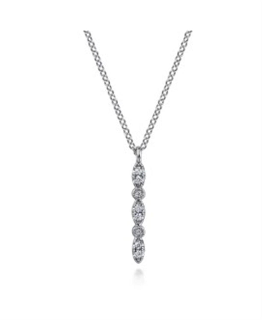 Lady's White 14 Karat Milgrain Lusso Bar Collection Necklace Length 17