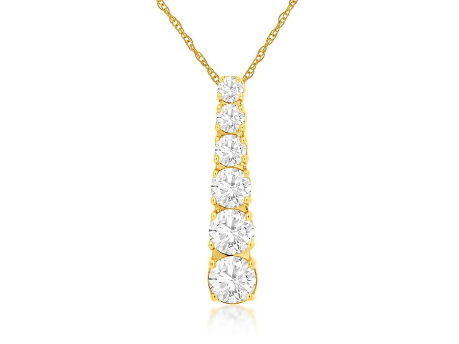 Lady's Yellow 14 Karat Graduated N/S Bar Pendant With 6 = 0.60Tw Round