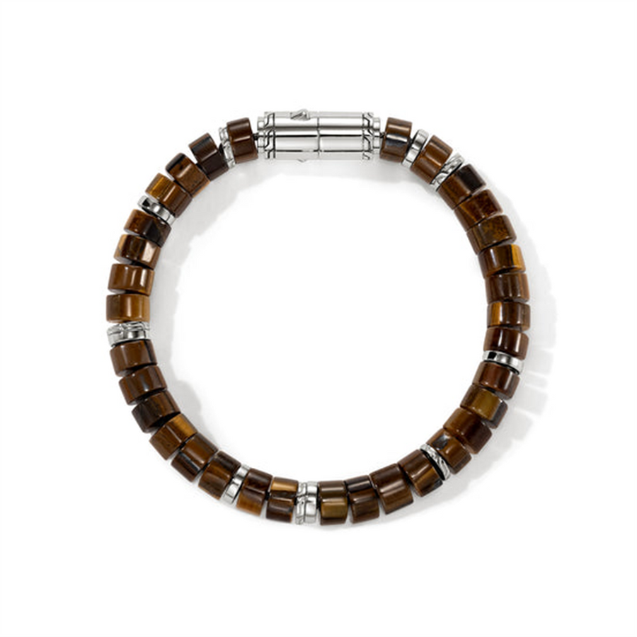 White Sterling Silver Heishi John Hardy With = 8.00X8.00mm Bead Tiger'