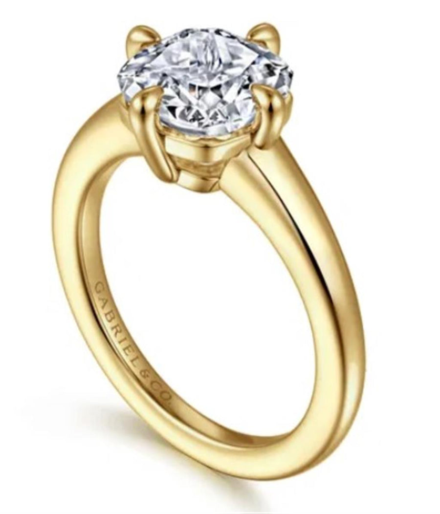 Yellow 14 Karat Compass Prong Solitaire Remount Size 6.5 Designer: Gab