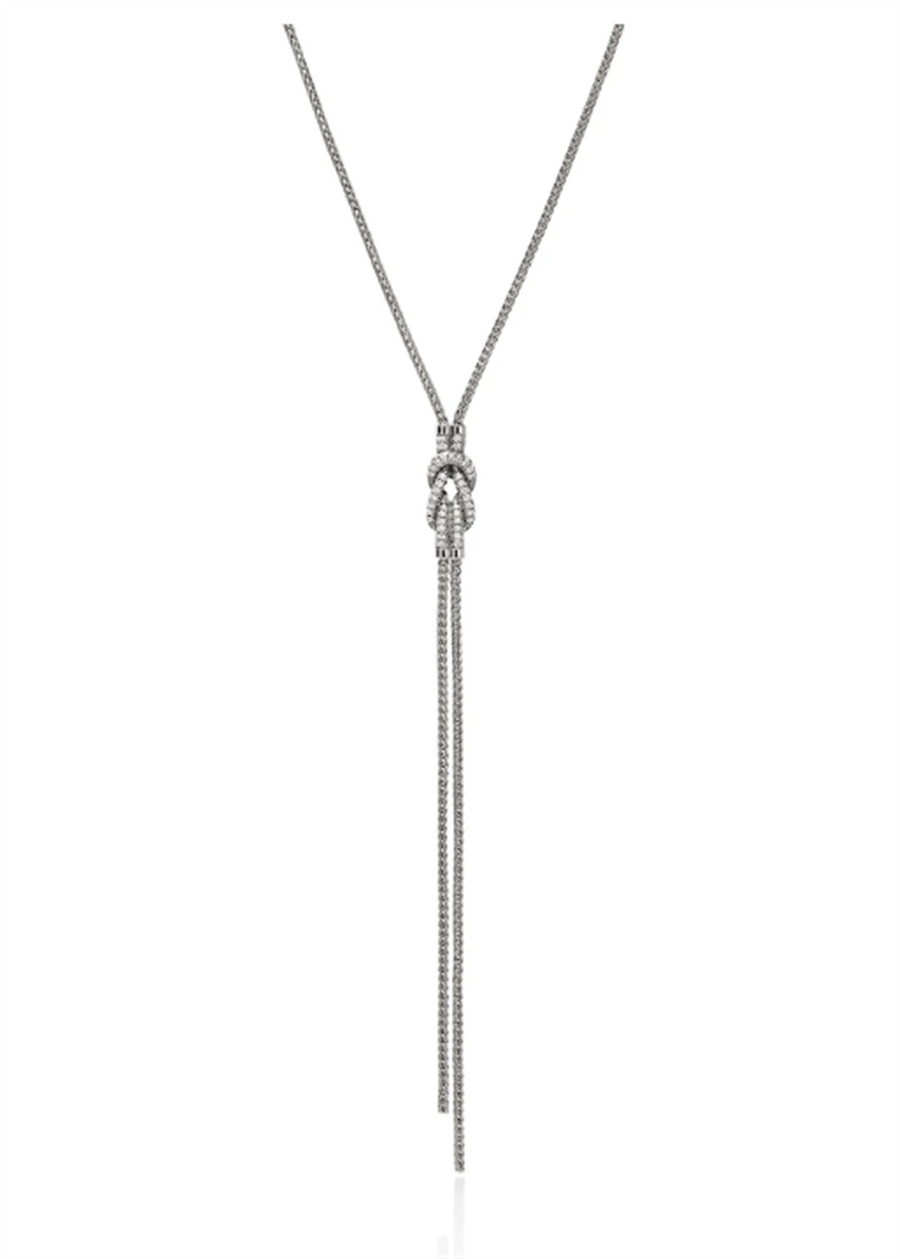 Sterling Silver 1.8mm Love Knot Pave Lariat Necklace John Hardy = 0.29